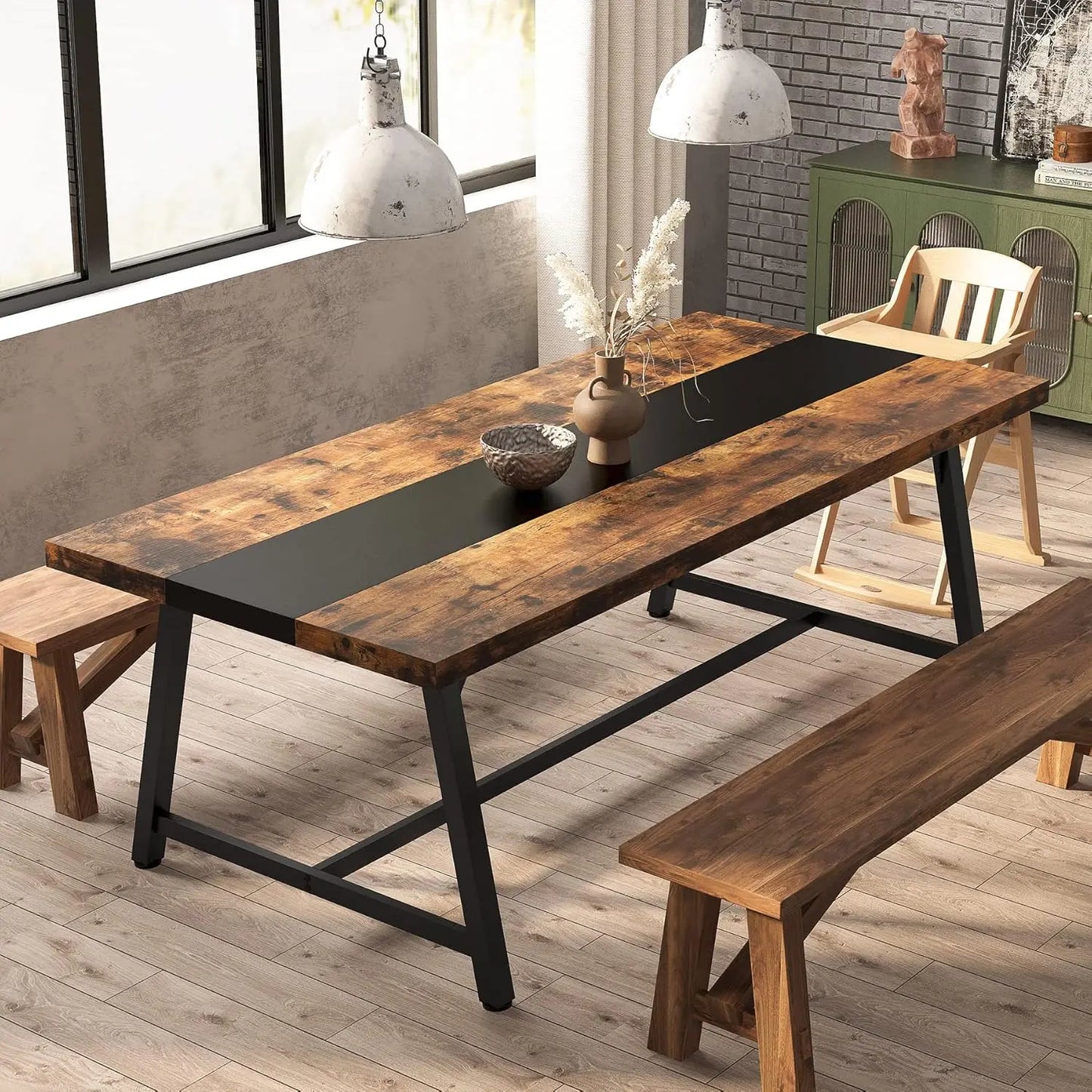 Dining Table for 8 People 70.87-inch Rectangular Wood Kitchen Table with Strong Metal Frame, Industrial Large Long Dining Room