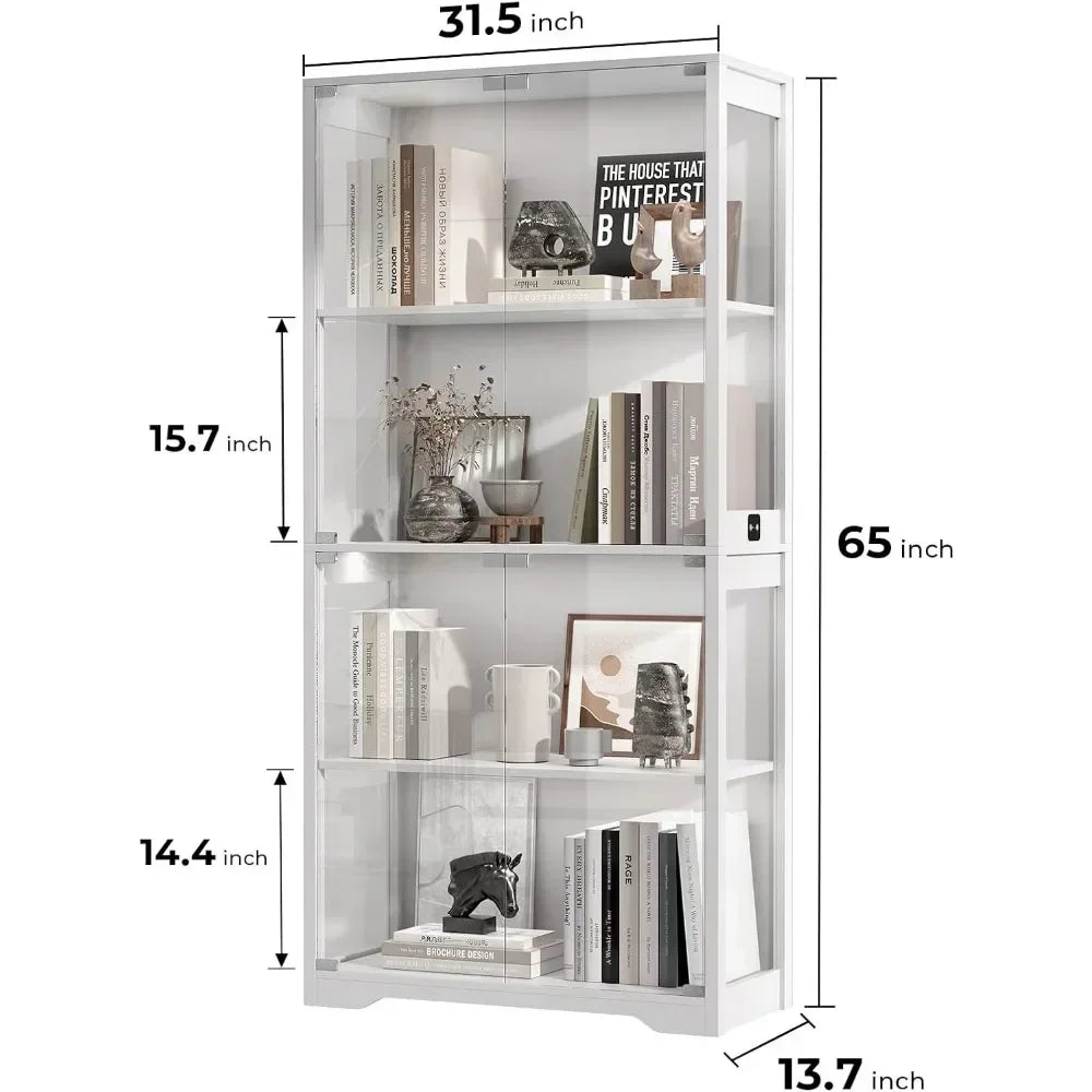 Display Cabinet, 4-Tier Curio Cabinet & Bookcase with 3 Color Light for Collectibles, Toys, Books, Glass Door Storage Cabinet
