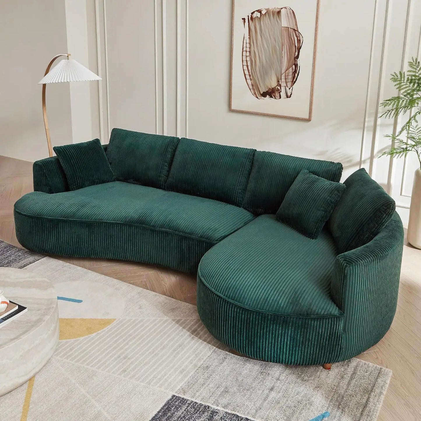 124.8" Modern Curved Sofa Couch, Upholstery Boucle Sofa Couch with Pillows, Left Hand Facing Sectional Boucle Fabric Couchs