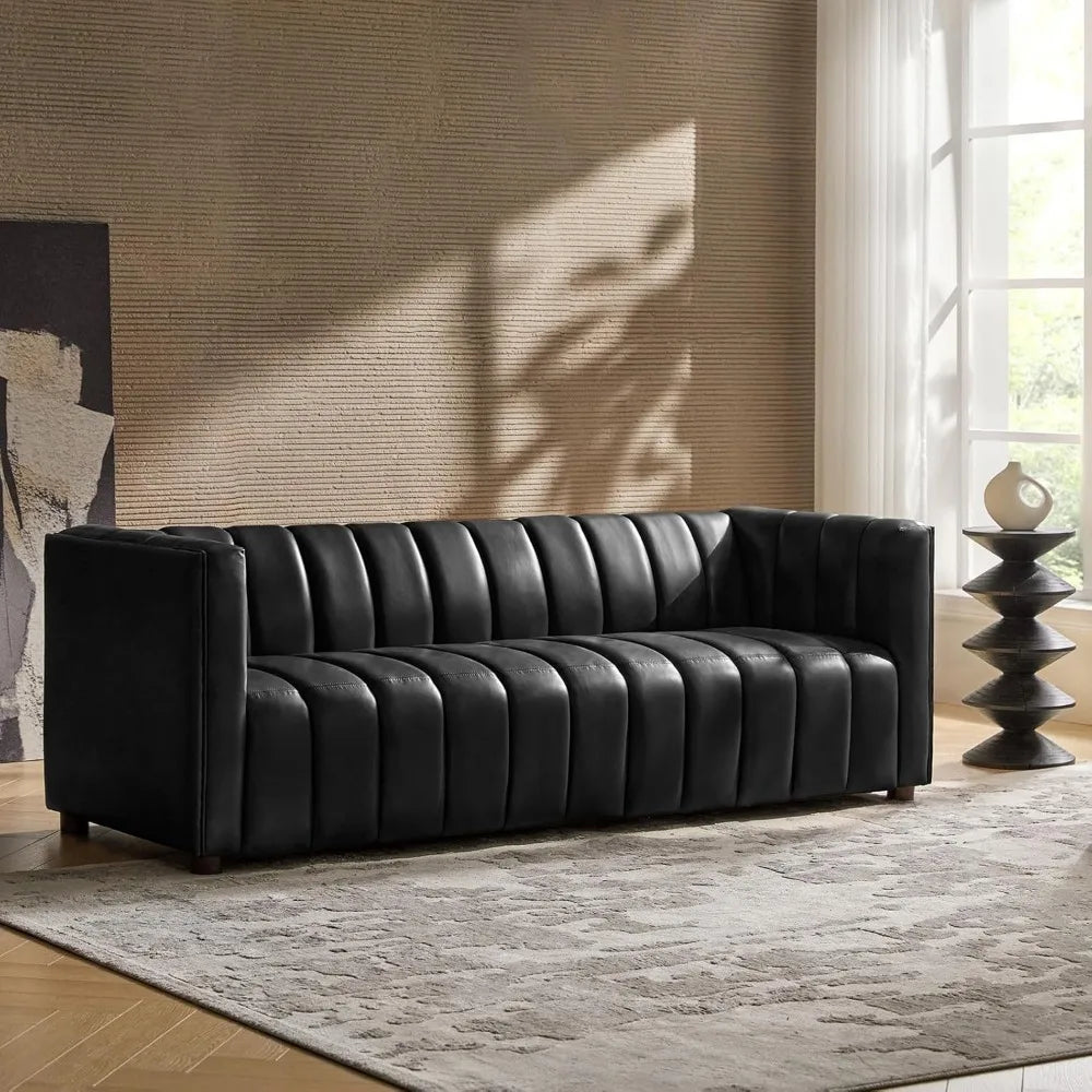 83" Genuine Leather Sofa, Sofa Leather for Living Room,3 Seater Sofas Couch Top Layer Leather Large Sofas Furniture with Channel