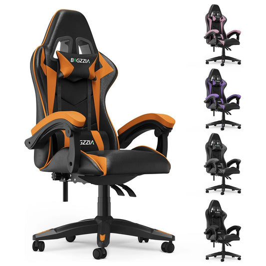 Bigzzia Gaming Chair Office Chair Ergonomic PU Leather Computer Desk Chair with Headrest Lumbar Support Game Chairs Racing Chair