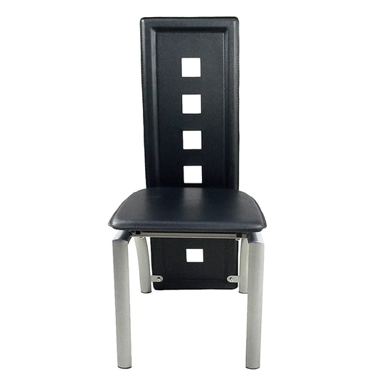4pcs long backrest square hollow decoration PU leather dining chair round tube black cushion electroplating chair leg N201