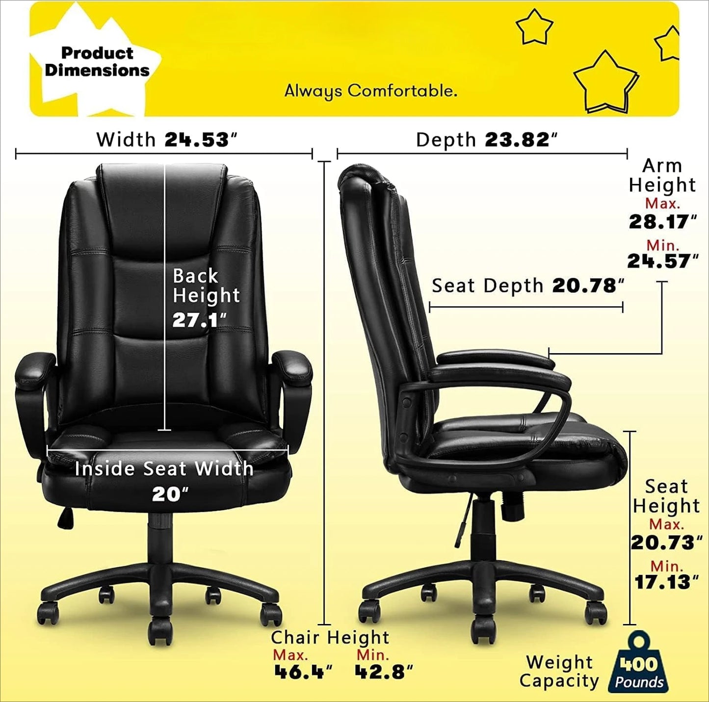 Home Office Chair, 400LBS Big and Tall Chair Heavy Duty Design, Ergonomic High Back Cushion Lumbar Back Support