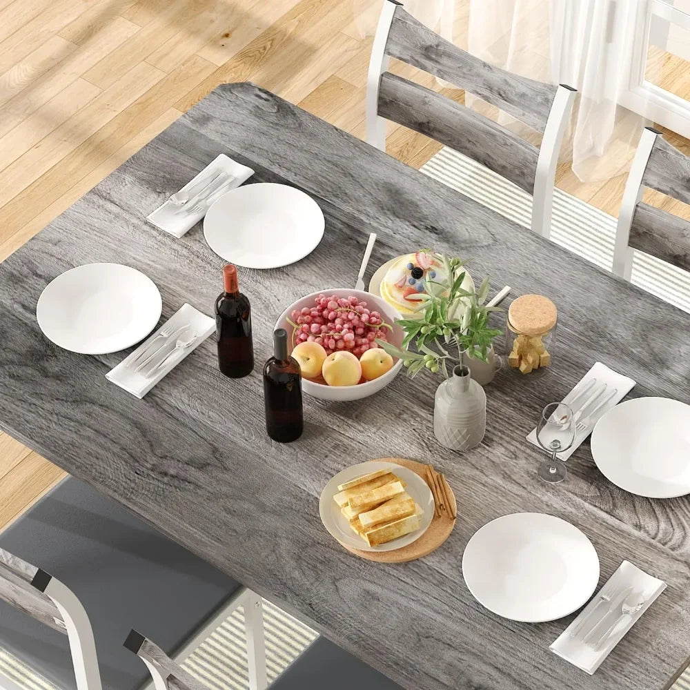 Dining table set, 43.3" dining table with 4 upholstered PU leather chairs, modern wooden 5-piece set kitchen table and chairs