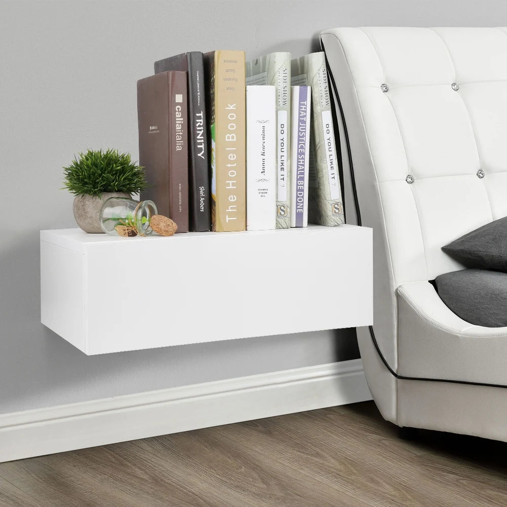 Modern Wall Mounted Floating Bedside Table Nightstand Shelf with Drawer Home Furniture White