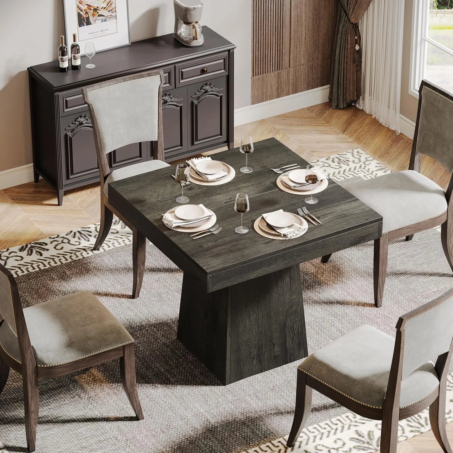 Tribesigns Square Dining Table for 4, 31.5-Inch Kitchen Table Small Dinner Table with Sturdy Pedestal Base, Farmhouse Dining Roo