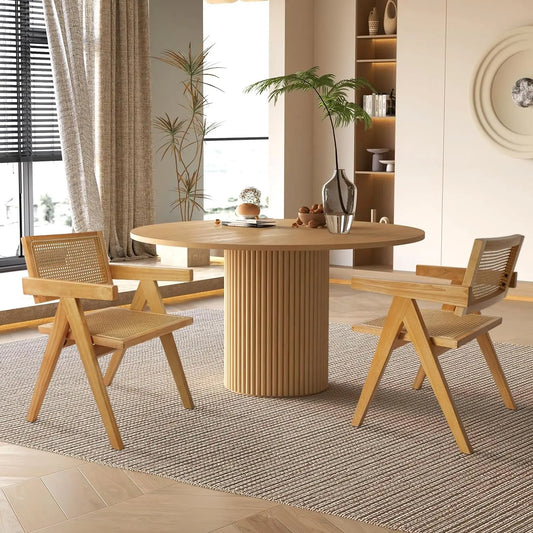Modern Farmhouse Kitchen Table Black, 35 Inch Small Circle Dining Tables with Solid Wood Strip Base(Only Table)