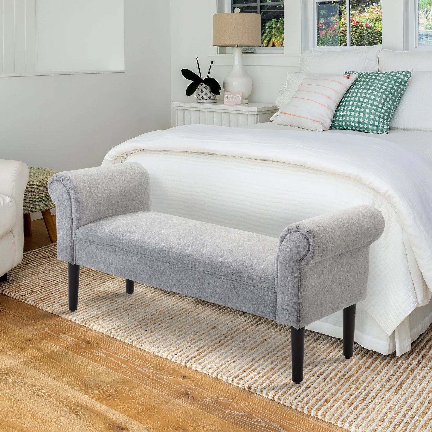 52" Modern Rolled Arm Bench Bed End Ottoman Sofa Seat Footrest Bedroom Entryway