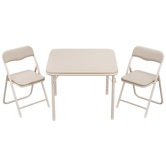 Boys and Girls Folding Table and Chairs Set of 3, Portable Table and Chair with Pu Soft Cushion, For Eating,Reading and Playing