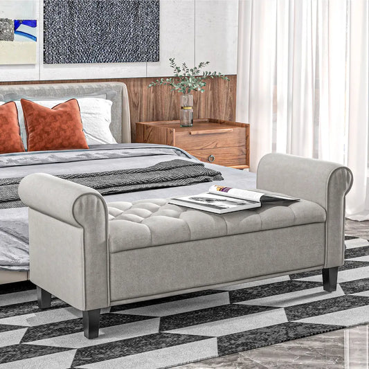 HOMCOM 50 Inches Button Tufted Storage Ottoman Bench End of Bed Bench Teal