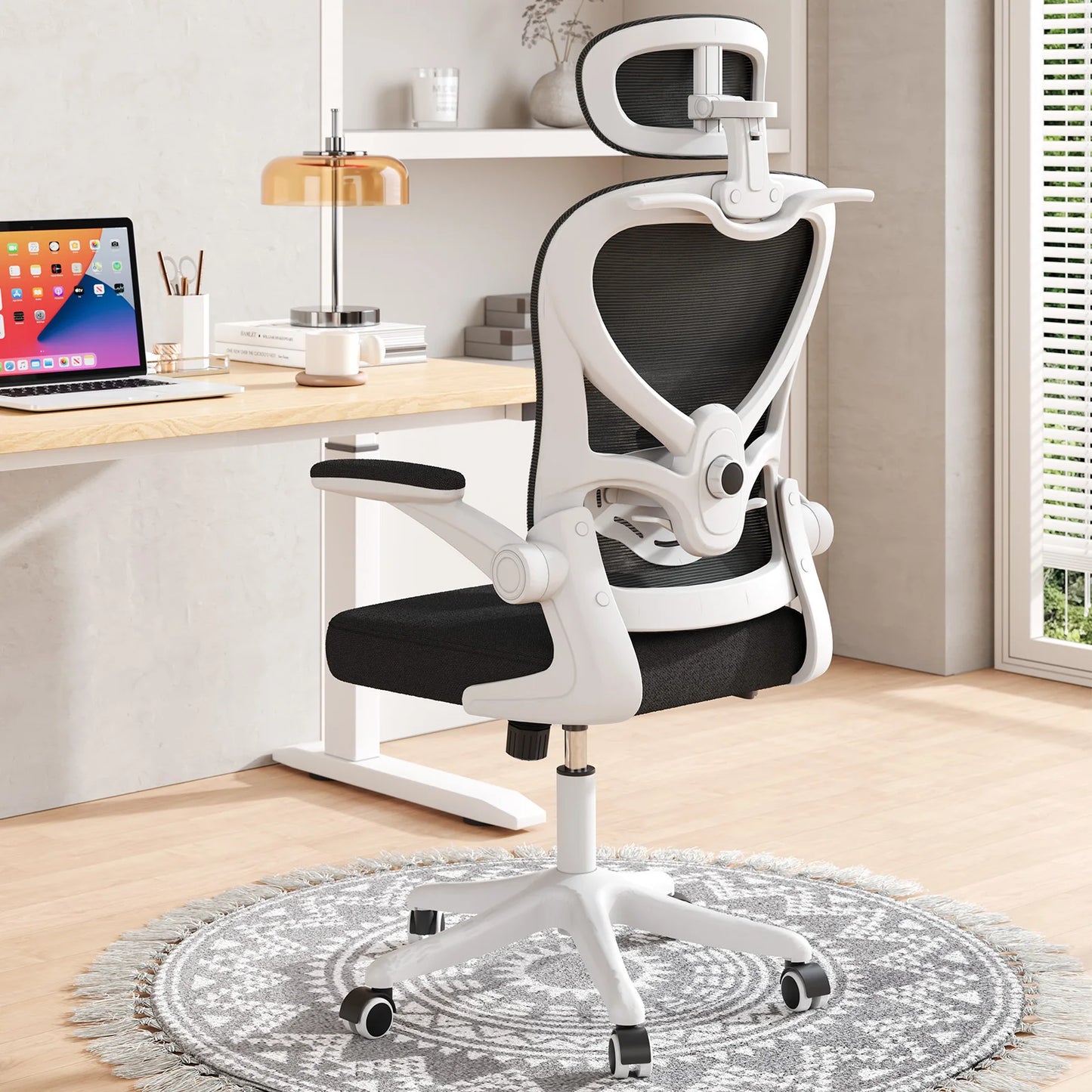 Ergonomic Mesh Office Chair, Gaming Racing Computer Adjustable with 3D Headrest Flip-Up Arms High Back Coat Hanger Tilt Function
