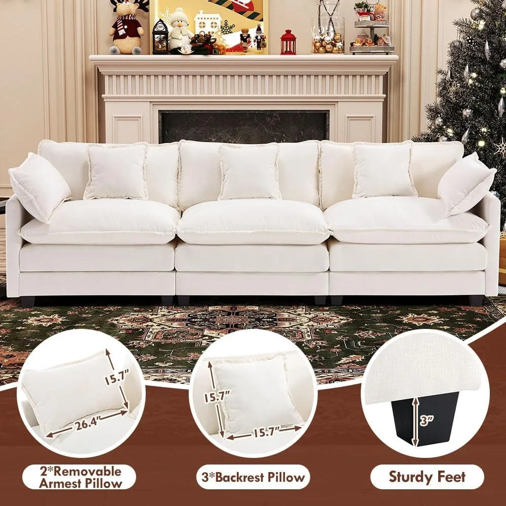 111.4” Cloud Couch, Modular Sectional Sofa, Comfy Modern 3-Seater Couches with Pillows & Upholstered Deep Seat Cushion for Livin