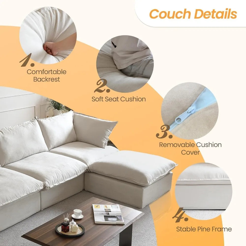U Shape Couch Sectional for Living Room, Convertible Sectional Sofa, Modern Deep Seat Cloud Couch, Modular Sectional Couchs