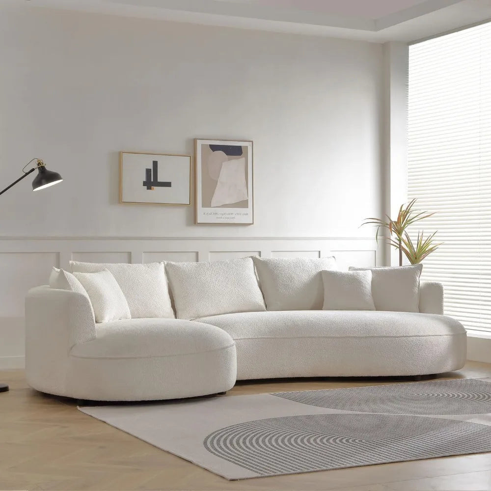 124.8" Modern Curved Sofa Couch, Upholstery Boucle Sofa Couch with Pillows, Left Hand Facing Sectional Boucle Fabric Couchs
