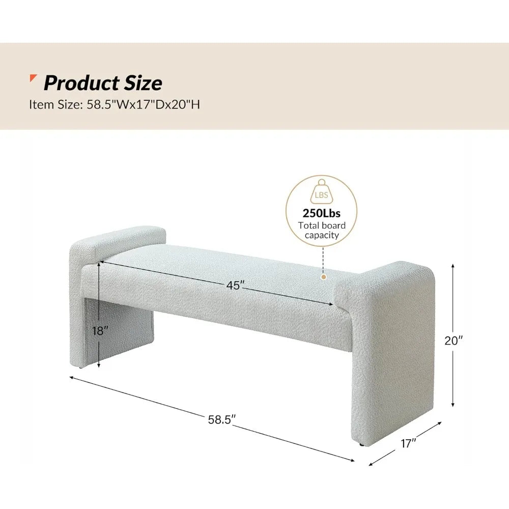 58.5" End of Bed Bench, Modern Fabric Upholstered Entryway Bench, Footrest Stool Accent Bench with Solid Wood Frame