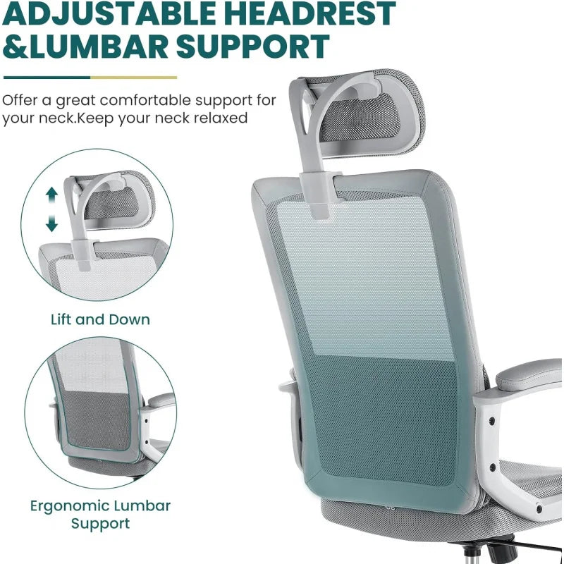 Office Desk Computer Chair, Ergonomic High Back Comfy Swivel Gaming Home Mesh Chairs with Wheels, Lumbar Support, Adjustable Hea