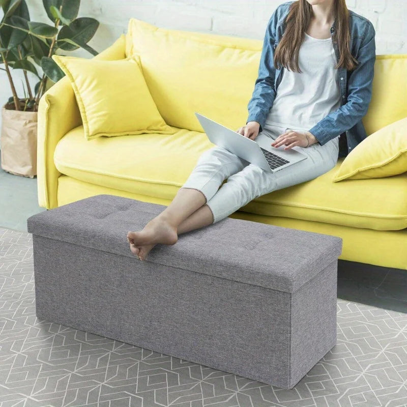  43''Storage Ottoman Folding Footrest Padded Seat, Long Shoes Bench with Divider,Holds up to 660 lbs, for Living Room, Entryway