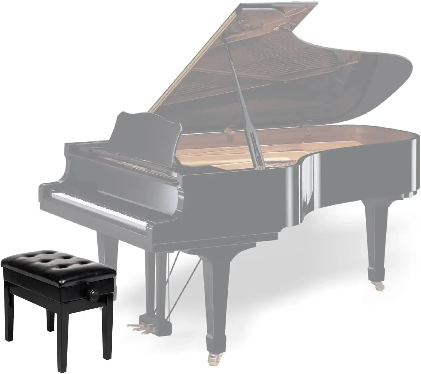 Comfort corner Adjustable Black Piano Bench with Storage Faux Leather Wooden Piano Stool with Padded Cushion