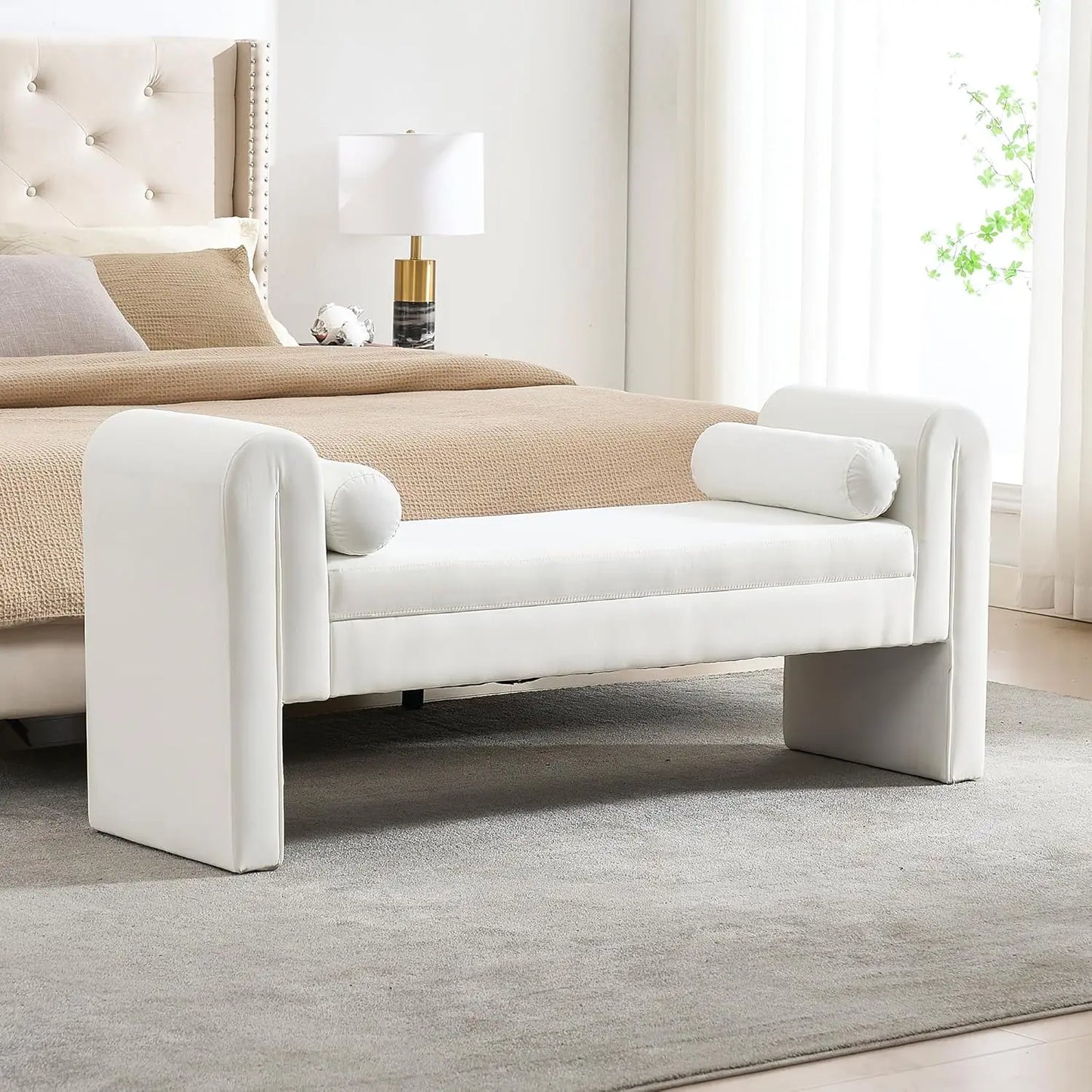 Storage Bench for Bedroom End of Bed, 65" Velvet Upholstered Rolled Armed Button Tufted Stool Bench, Storage Ottoman