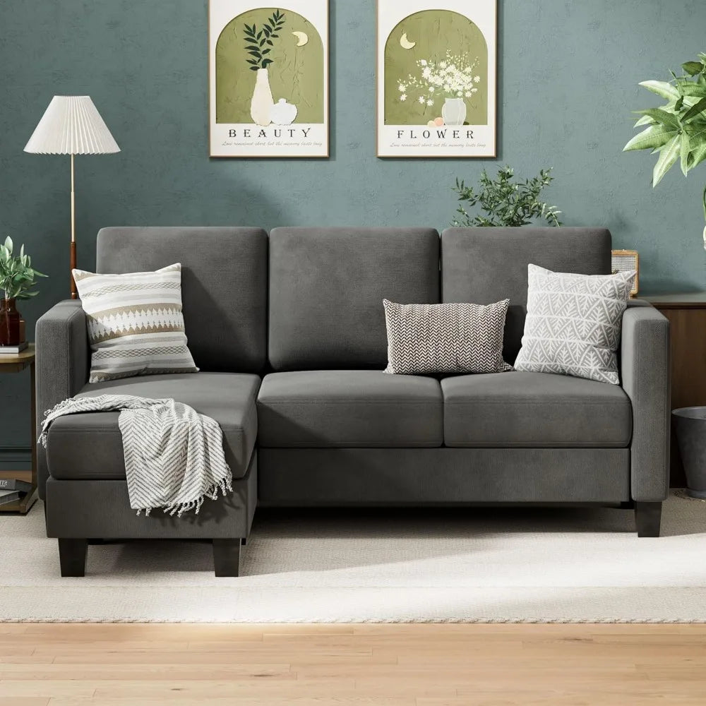 Convertible Sectional Sofa Couch, 3 Seat L-Shaped Sofa with Linen Fabric Ottoman Small Couch for Small Apartments, Living Room