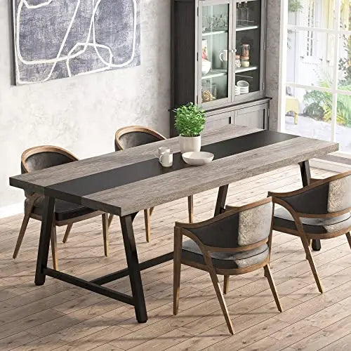 Dining Table for 8 People 70.87-inch Rectangular Wood Kitchen Table with Strong Metal Frame, Industrial Large Long Dining Room
