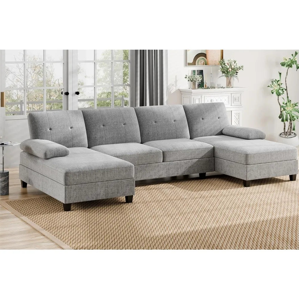 Sectional Couches for Living Room, U-Shaped Sofa Couch with Double Chaise, 4 Seat Sofa Set Modular Sofa Couch for Apartment