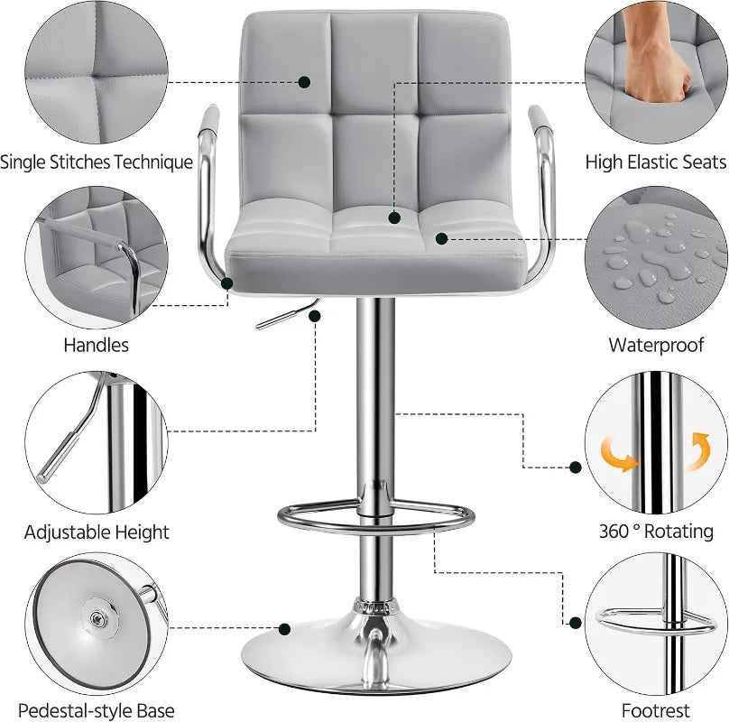 4pcs Adjustable Bar Stools Kitchen Counter Barstools Bar/Counter Height Stool Chairs PU Leather Hydraulic Swivel Dining Chair