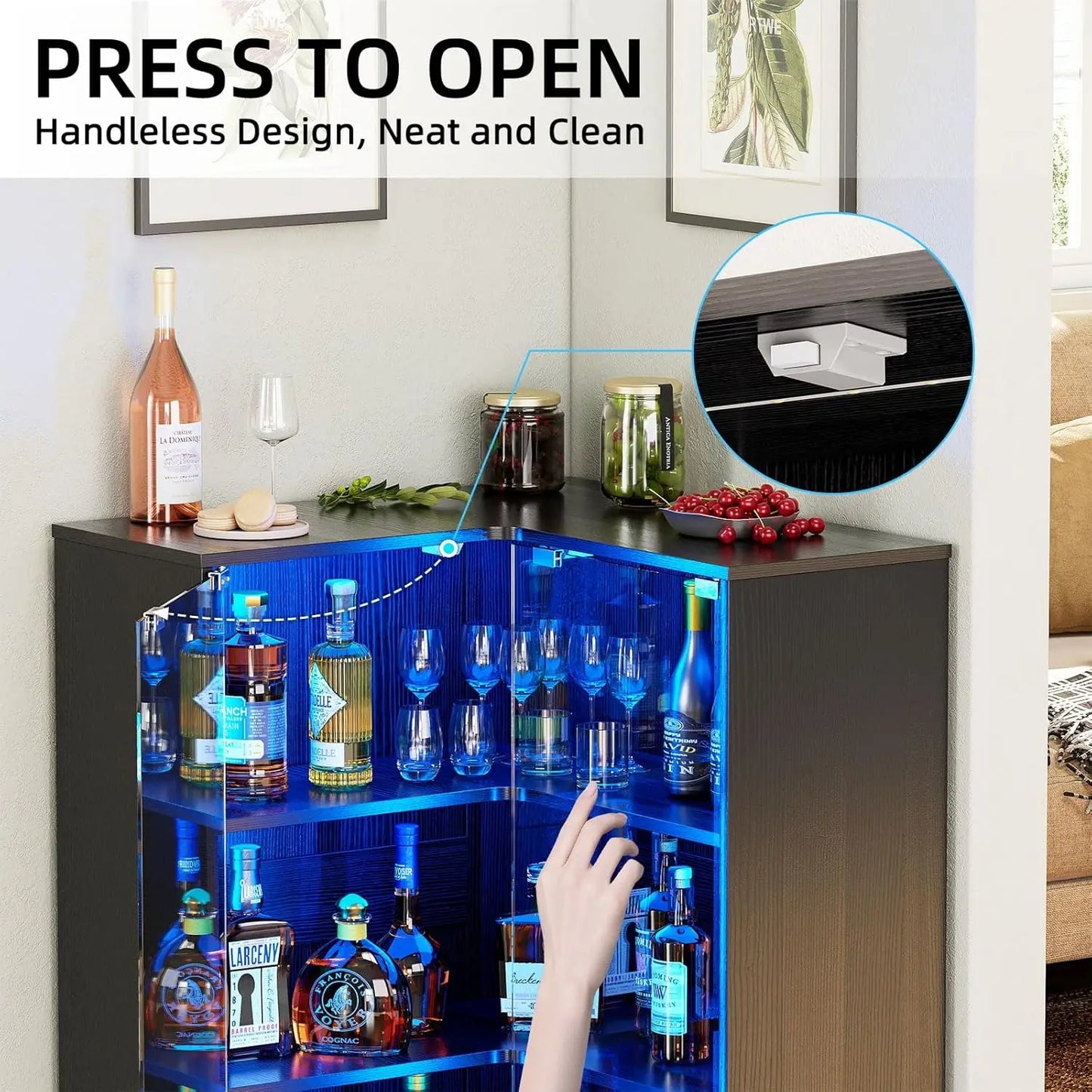 Display Case w/ Tempered Glass Doors,3-Tier Corner Curio Cabinet w/ LED Lights for Collectibles,Display Cabinet w/ 6 Adjustable