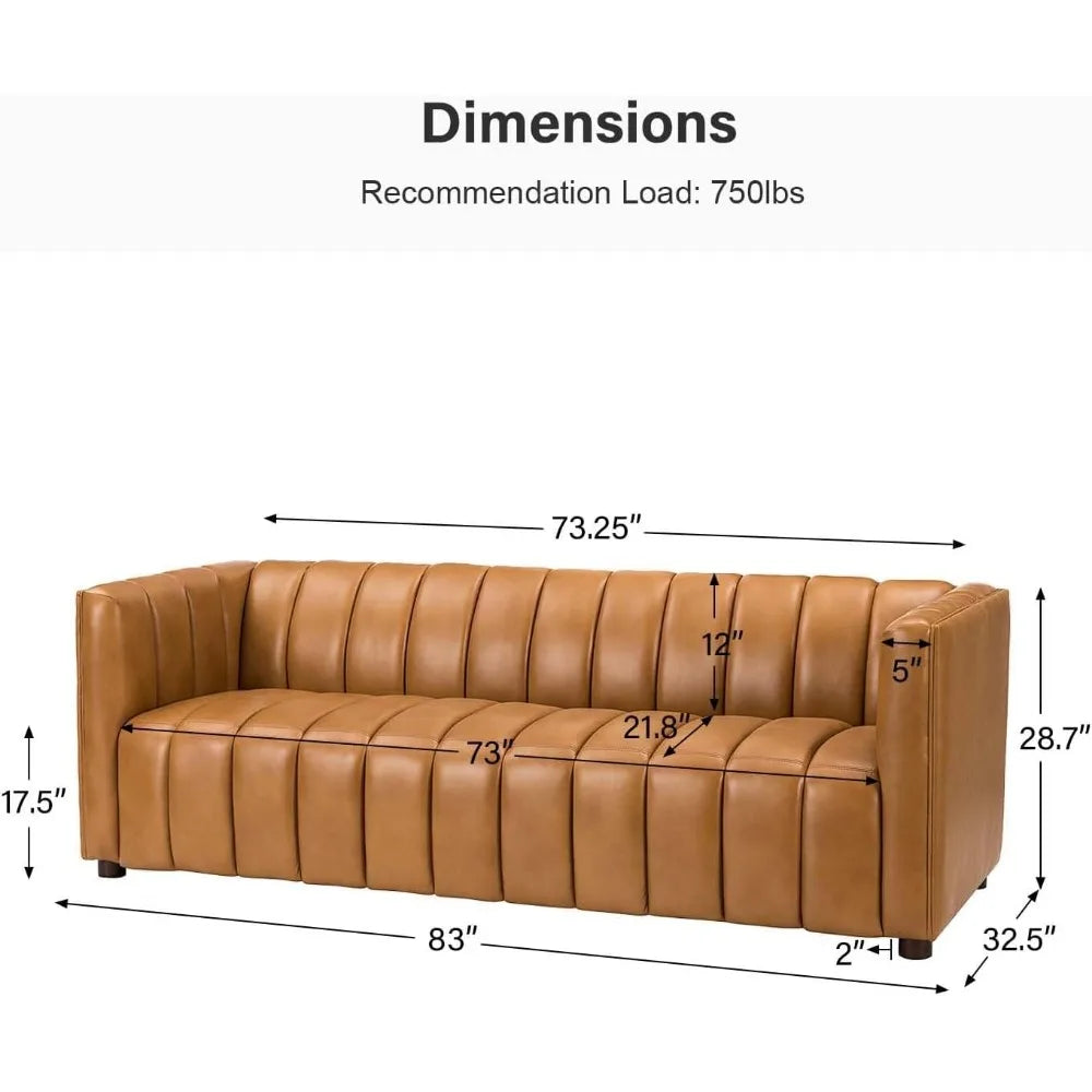 83" Genuine Leather Sofa, Sofa Leather for Living Room,3 Seater Sofas Couch Top Layer Leather Large Sofas Furniture with Channel