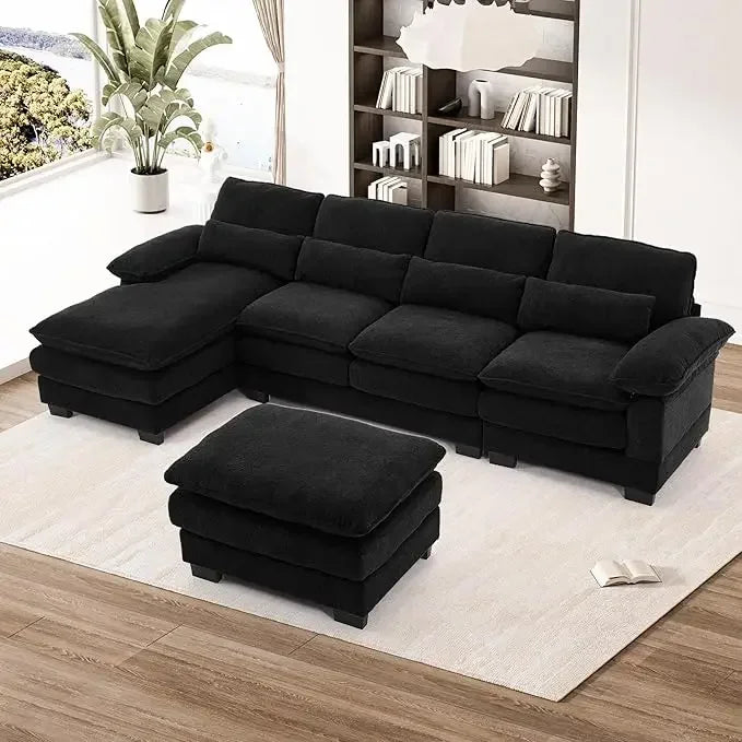 114" U Shape Sectional Sofa Cloud Couch for Living Room,Upholstery Modular Sofa,4 Seat L-Shaped Sleeper Sofa with Chaise Lounge