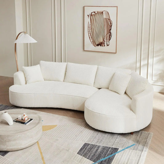 124.8" Modern Curved Sofa Couch, Upholstery Boucle Sofa Couch with Pillows, Left Hand Facing Sectional Boucle Fabric Couchs