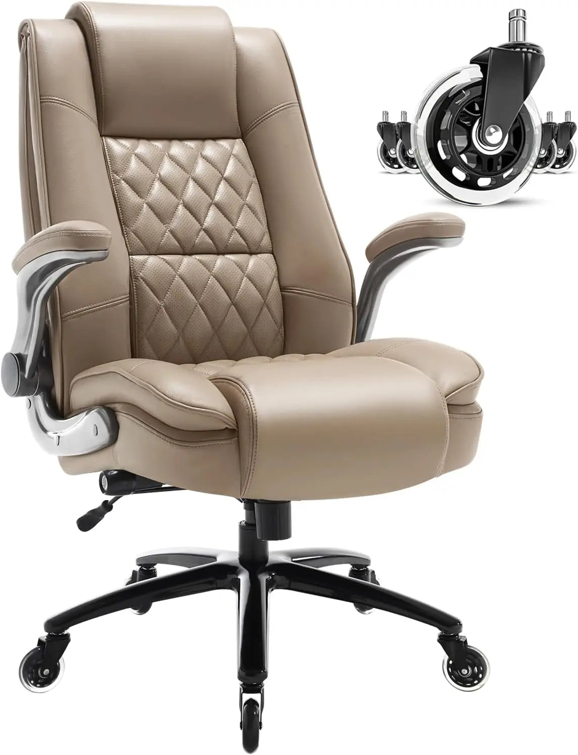 High Back Office Chair- Flip Arms Adjustable Built-in Lumbar Support, Executive Computer Desk Chair Work Chairs, Thick Padded