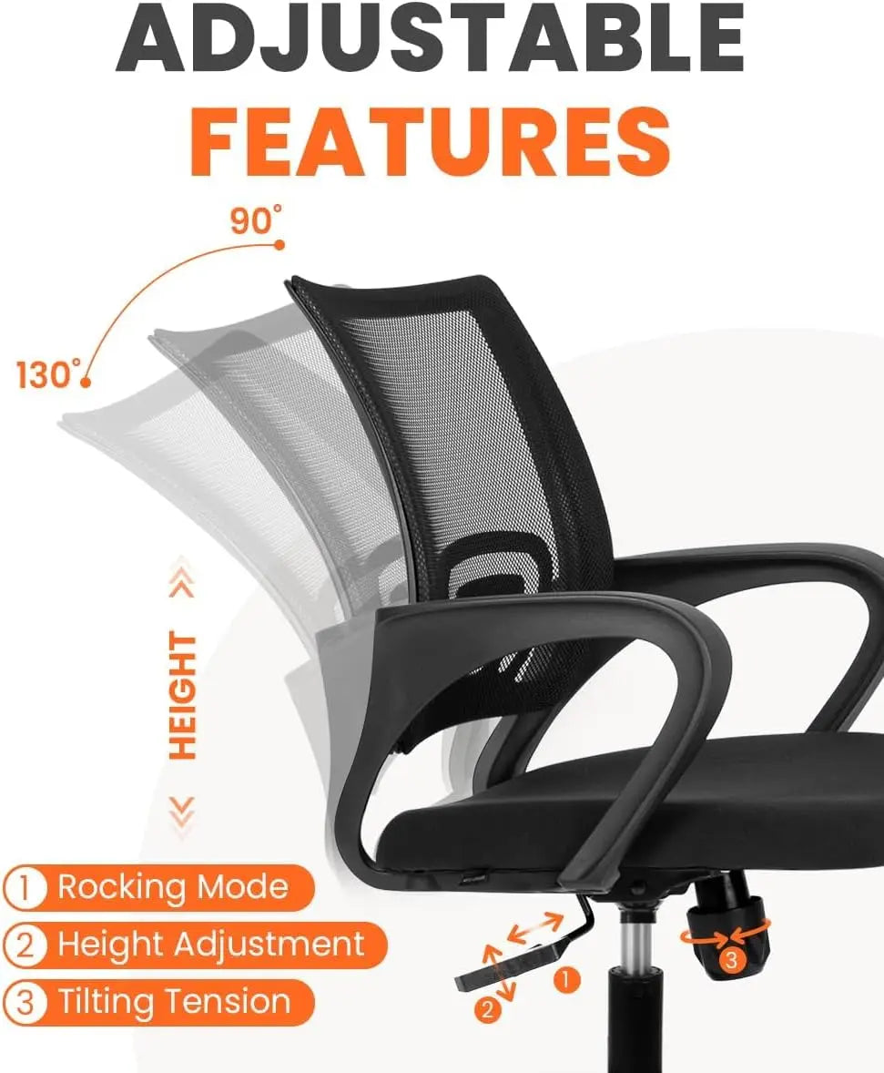 Office Chair Computer Desk Chair Gaming Ergonomic Mid Back Cushion Lumbar Support with Comfy Mesh Adjustable Swivel Rolling Home