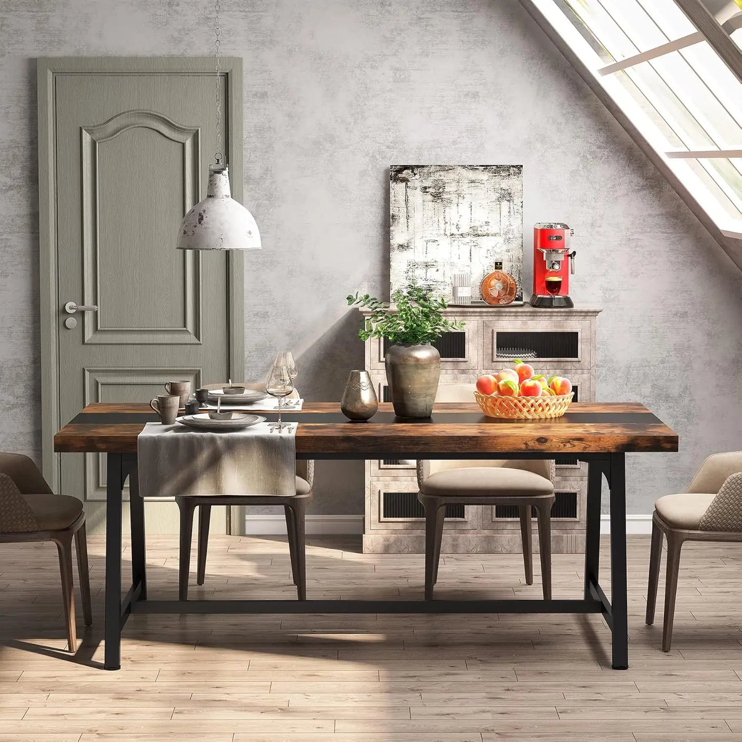 Dining Table for 8 People 70.87-inch Rectangular Wood Kitchen Table with Strong Metal Frame, Industrial Large Long Dining Room