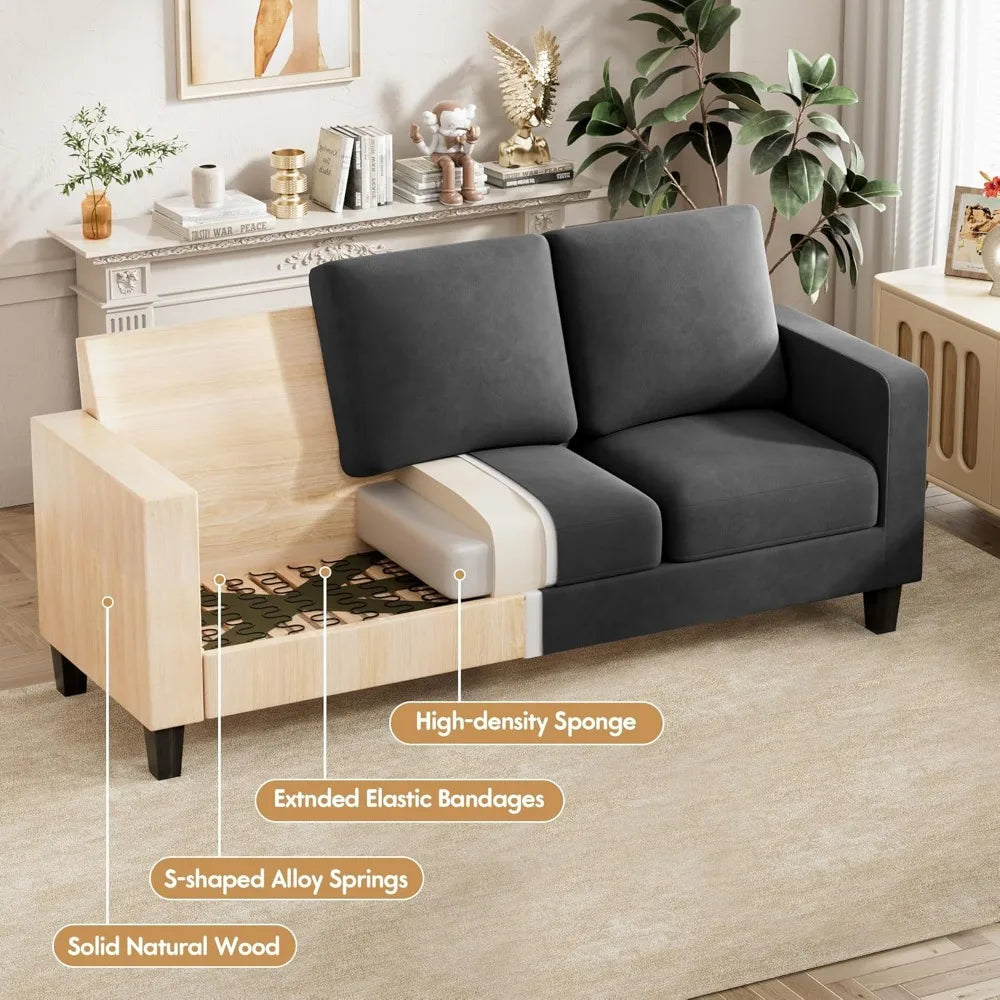 Convertible Sectional Sofa Couch, 3 Seat L-Shaped Sofa with Linen Fabric Ottoman Small Couch for Small Apartments, Living Room