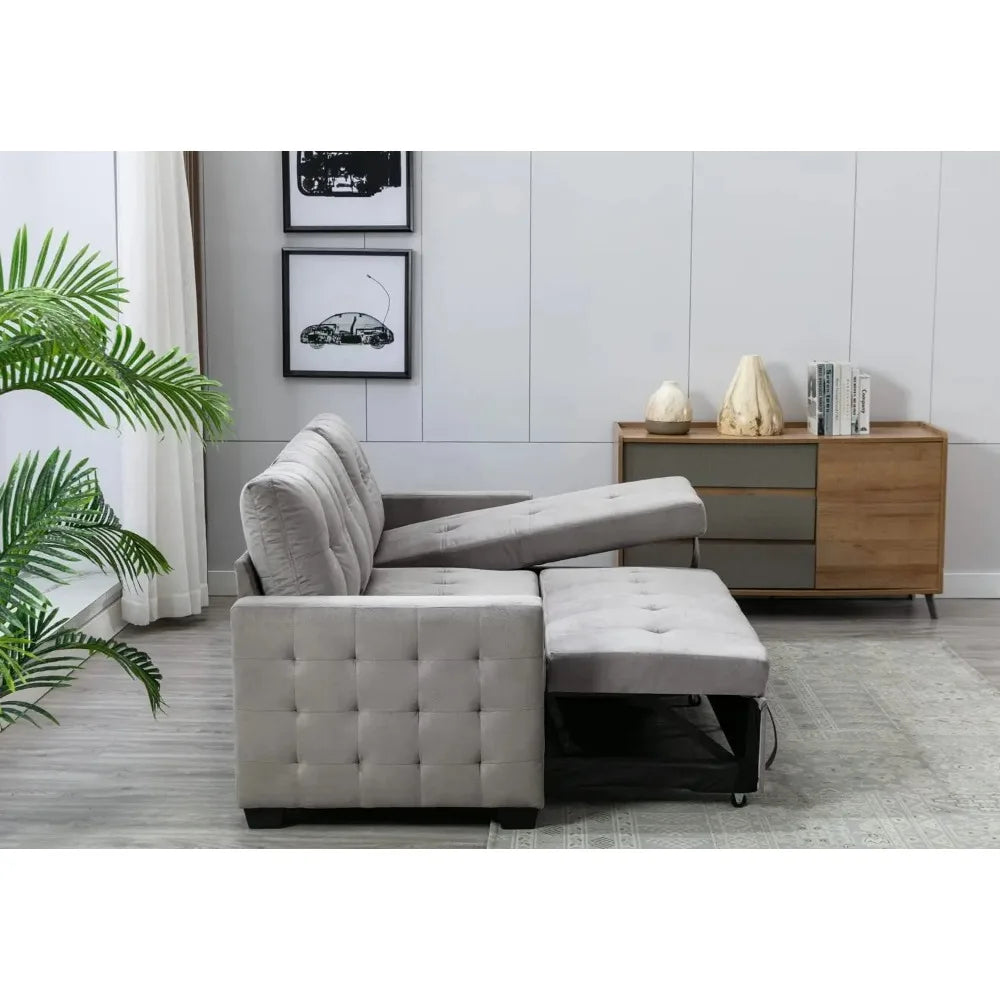 76.8'' Pull Out Sleeper Sectional Storage Sofa Bed,L-Shaped Convertible Velvet Corner Sofa Bed, Reversible Storage Chaise
