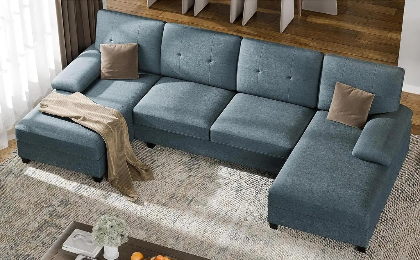 Sectional Couches for Living Room, U-Shaped Sofa Couch with Double Chaise, 4 Seat Sofa Set Modular Sofa Couch for Apartment