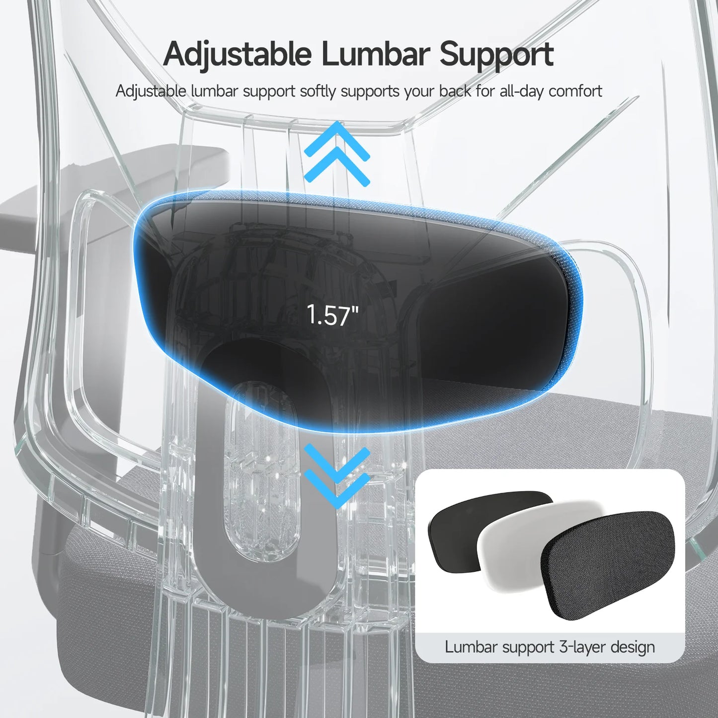 Ergonomic office chair, adjustable backrest, tilt locking function, lumbar support, armrests, 2D headrest