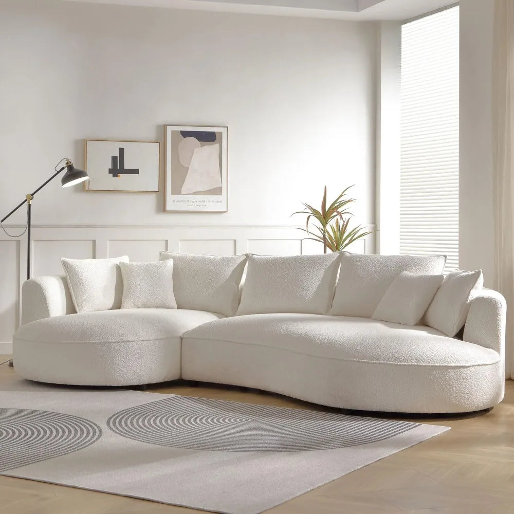 124.8" Modern Curved Sofa Couch, Upholstery Boucle Sofa Couch with Pillows, Left Hand Facing Sectional Boucle Fabric Couchs