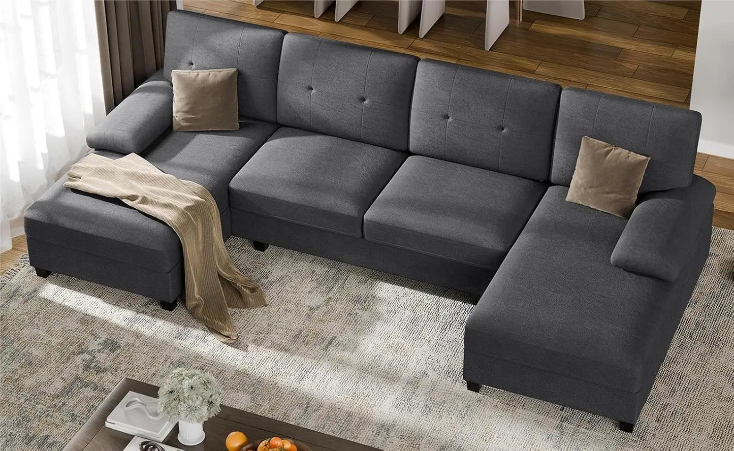 Sectional Couches for Living Room, U-Shaped Sofa Couch with Double Chaise, 4 Seat Sofa Set Modular Sofa Couch for Apartment