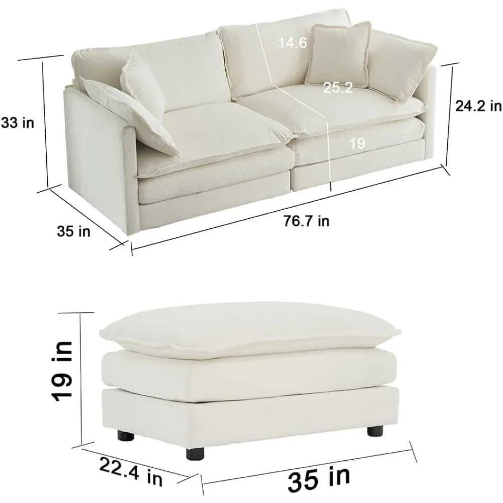 Ottomans Footrest for Living Room, Stool Bench Chaise Ottoman to Combine with Sectional Sofa for Bedroom Apartment