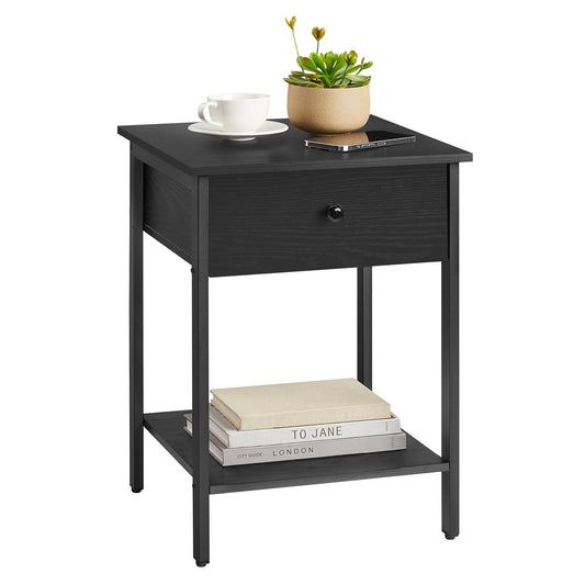 VASAGLE Nightstand, End Table, Side Table with Drawer and Shelf, 15.7 x 15.7 x 21.7 Inches, Bedroom, Steel Frame, Easy Assembly