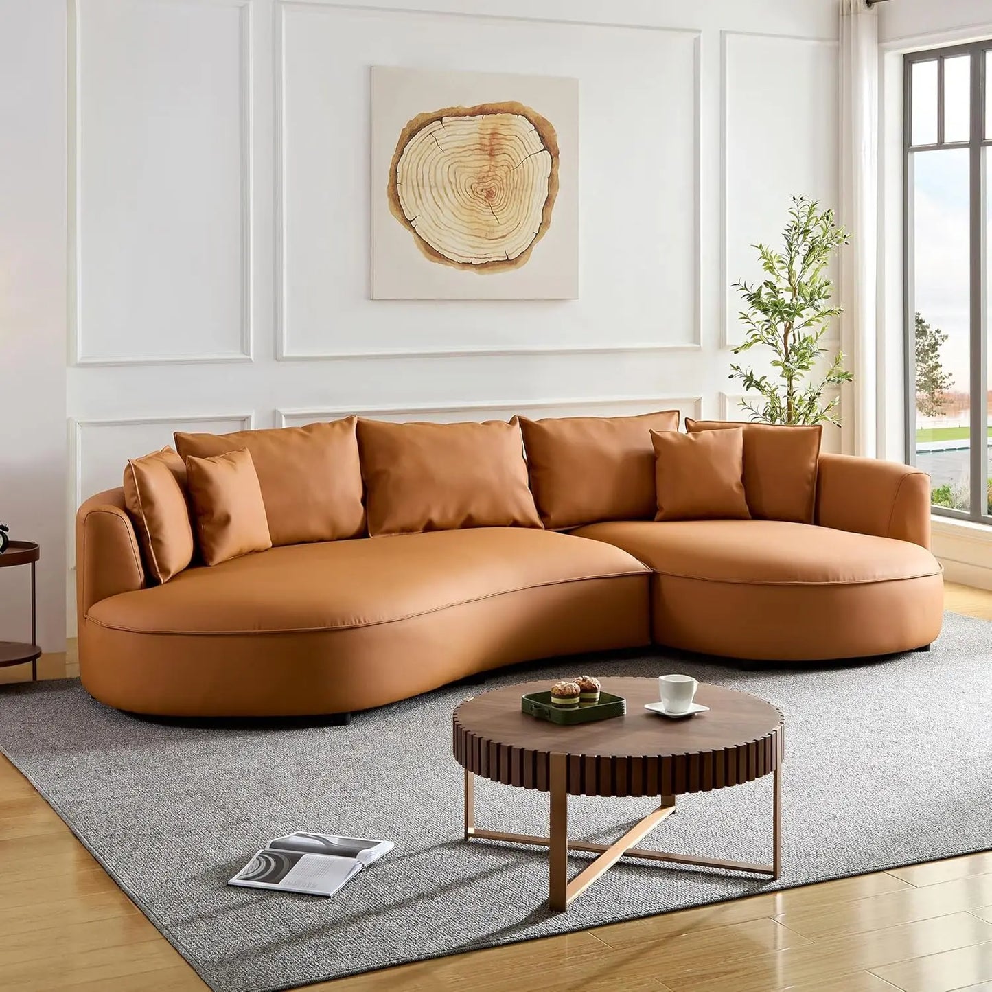 124.8" Modern Curved Sofa Couch, Upholstery Boucle Sofa Couch with Pillows, Left Hand Facing Sectional Boucle Fabric Couchs