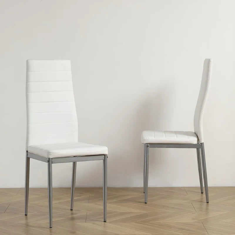White DiningChairs Set of 4,Upholstered Mid-Century Modern Kitchen Chair with PU Leather and Metal Frame for Kitchen/Dining Room