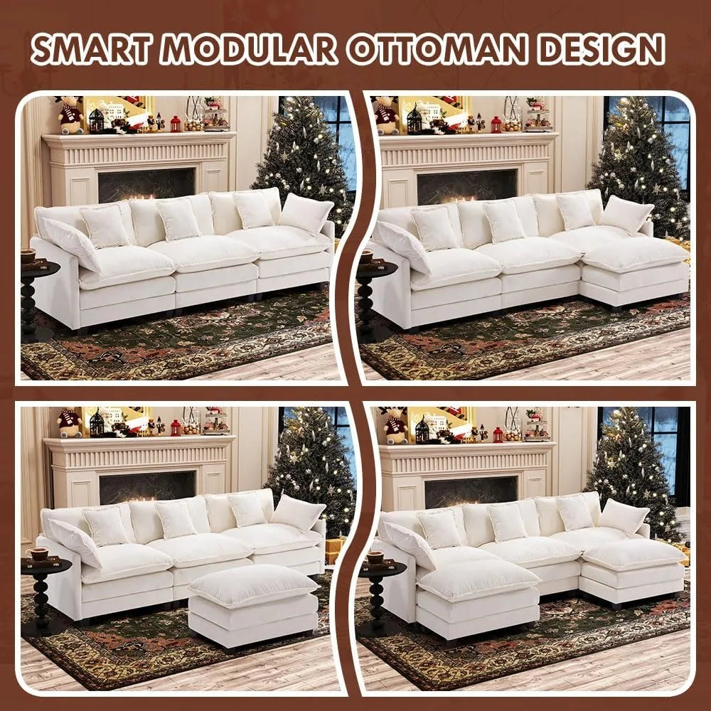 111.4” Cloud Couch, Modular Sectional Sofa, Comfy Modern 3-Seater Couches with Pillows & Upholstered Deep Seat Cushion for Livin
