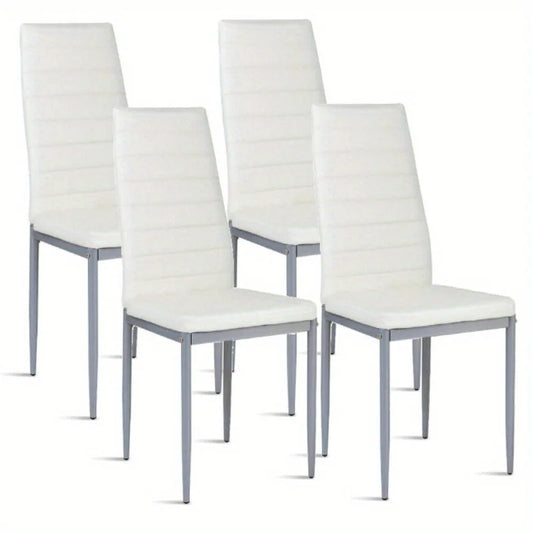 White DiningChairs Set of 4,Upholstered Mid-Century Modern Kitchen Chair with PU Leather and Metal Frame for Kitchen/Dining Room