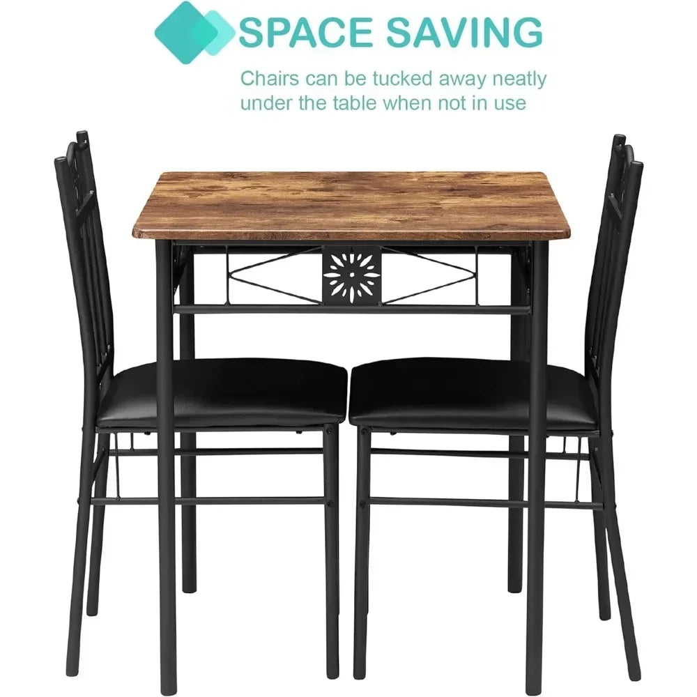 Dining table, 2/3-piece kitchen bar small dining table, equipped with PU padded chairs, retro brown, dining table