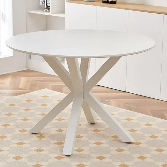 42 "dining table for 4 people, modern white MDF round, suitable for dining room, living room, kitchen