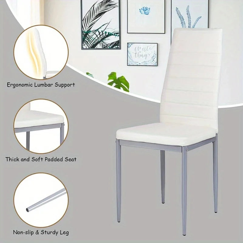 White DiningChairs Set of 4,Upholstered Mid-Century Modern Kitchen Chair with PU Leather and Metal Frame for Kitchen/Dining Room