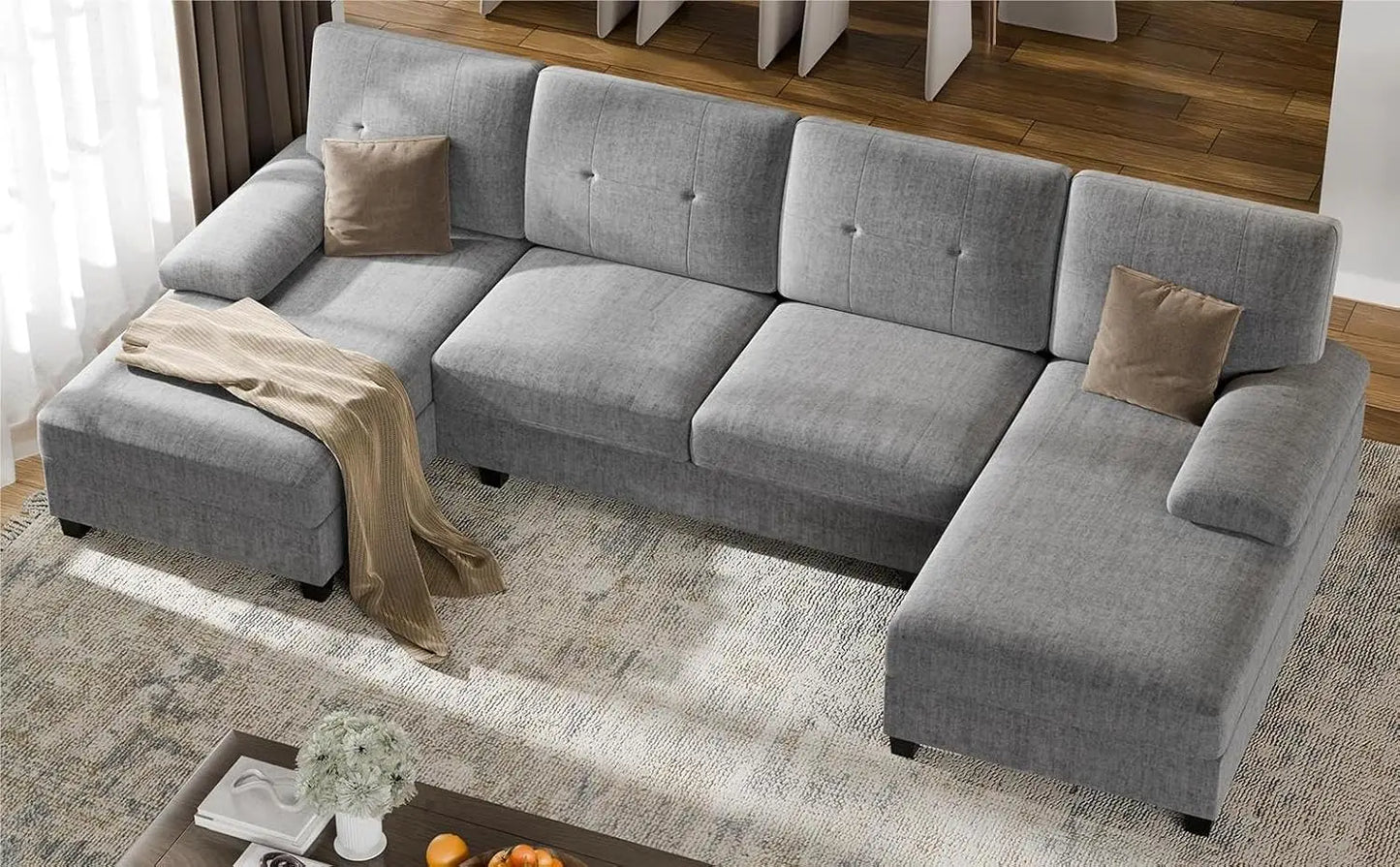 Sectional Couches for Living Room, U-Shaped Sofa Couch with Double Chaise, 4 Seat Sofa Set Modular Sofa Couch for Apartment
